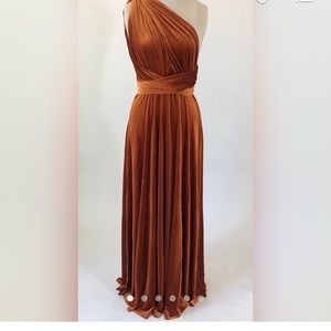 Burnt orange velvet multi-way dress